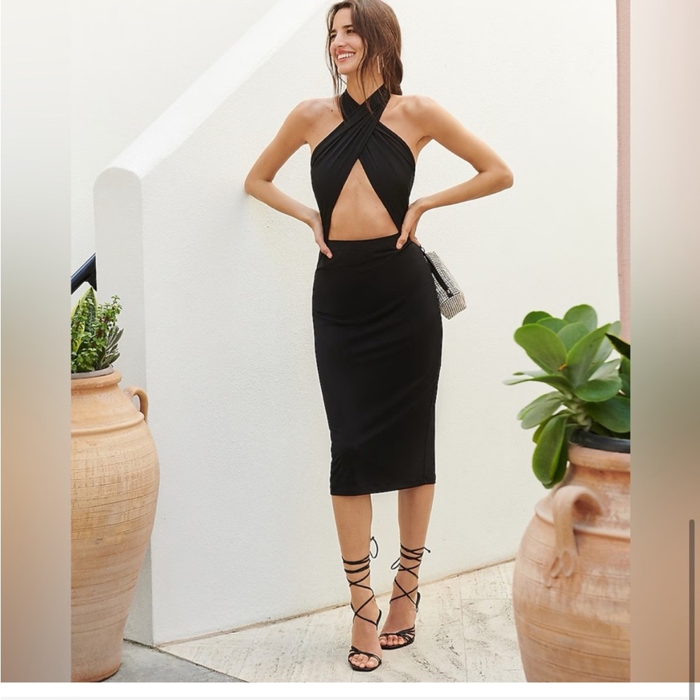 Express Black Silky Convertible Midi (L)